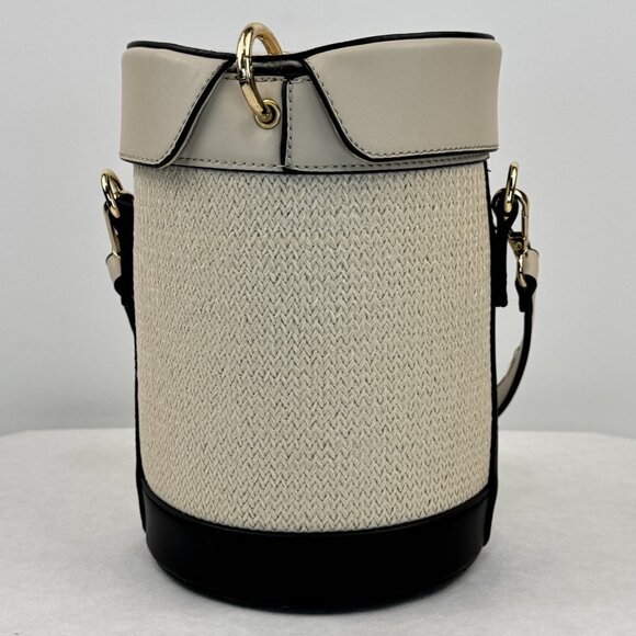 Beige Capsule Bag Long And Short Detachable Straps Black Trim Lined Bucket Purse - Picture 7 of 14
